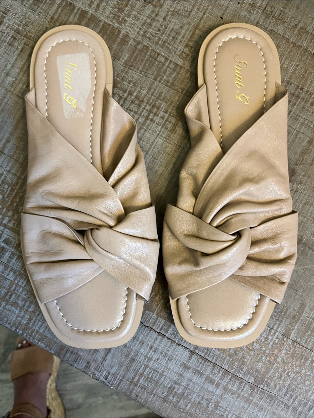 Soft Beige leather Knotted Slide Sandals for Women